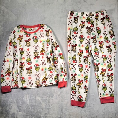 The Grinch Dr Seuss Pajama Set Womens Medium White Red Christmas ...