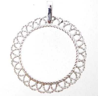 Pendant coin holder frame 50 cent half dollar Sterling silver rope scallop edge