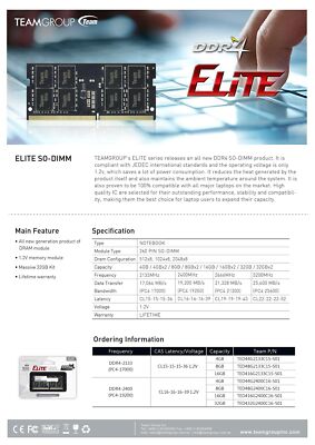 ELITE 32GB（16GB×2） DDR4 3200MHz TEAMGROUP Elite DDR4 32GB Kit (2 x 16GB) 3200MHz PC4-25600