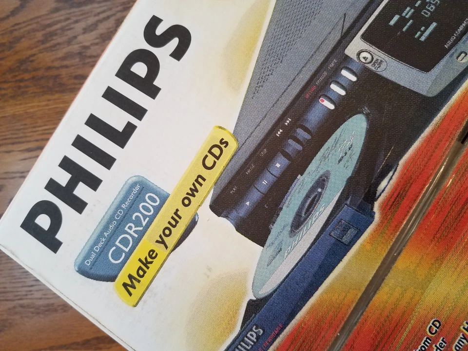 Philips CDR200 Dual Deck Recorder Remote 5 Unused CDs Cords Box READ DESCRIPTION - Image 2 of 4