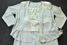 women's Koret 3 pc dressy suit size 14 top & pants & flow jacket gray & sequins