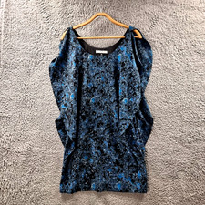 Vintage Nicola Finetti Womens Shift Dress Size 8 Black Blue Burnout Short Sleeve