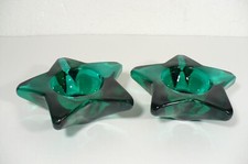 2 Star Emerald Green Star Tealight Glass Candle Holders 4-3/4" x 1-1/2"