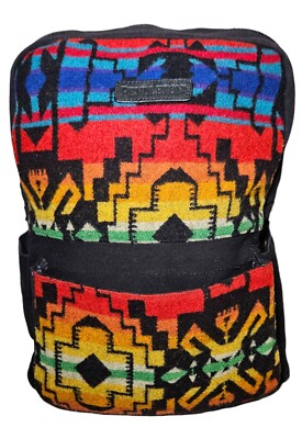 Pendleton Vintage Backpack Western Geometric Wool Leather  display picture 2