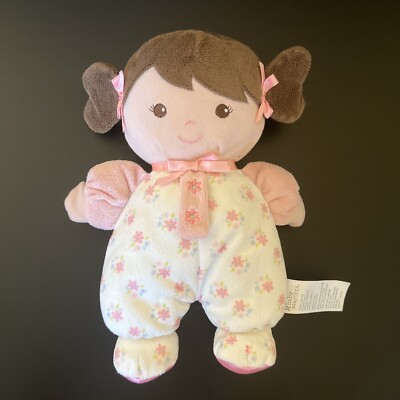 Pink Rattle Doll Baby Starters Olivia Rattle Doll Flower Floral Pink Plush Brown Hair ...