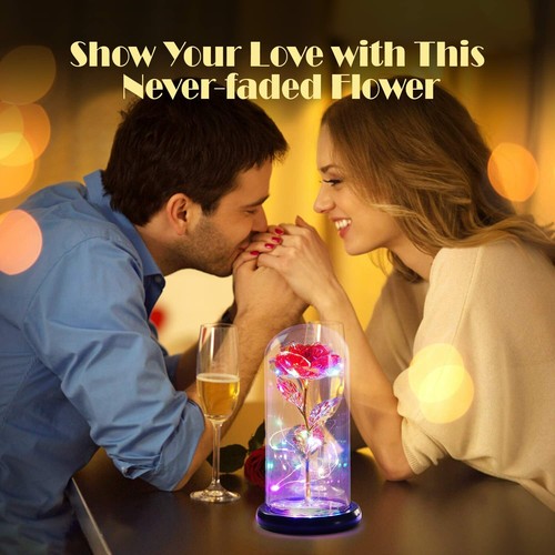 LED Galaxy Forever Rose Flower in Glass Dome Gift for Valentine's Day Friend - Picture 7 of 29