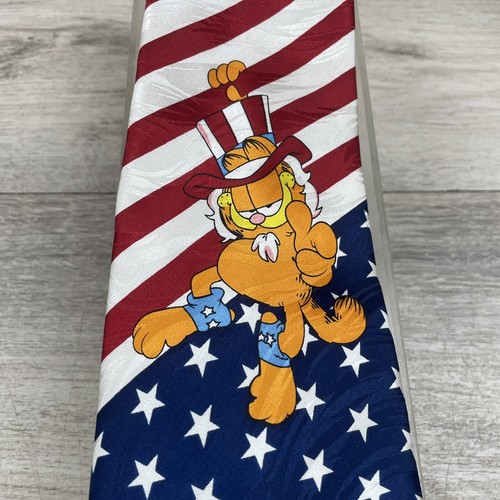 Vintage Garfield Silk Tie Uncle Sam USA Paws Keith Daniels Cat Patriotic July 4 - Picture 2 of 6