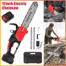 12" Electric Chainsaw Cordless Handheld Chain Saw Wood Cutter + Battery 2 Chains
