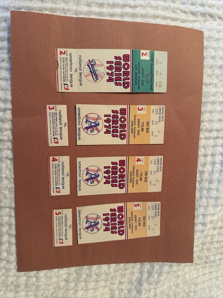 MLB 1974 World Series GAME 2,3,4,5 Ticket -Los Angeles Dodgers vs Oakland A's