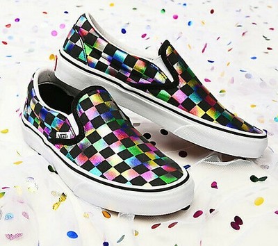 slip on rainbow checkered vans