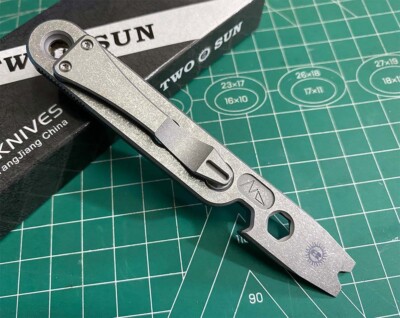 TWOSUN PRY Bar OPENER TOOL FLAME MICARTA TC4 TITANIUM BODY EDC