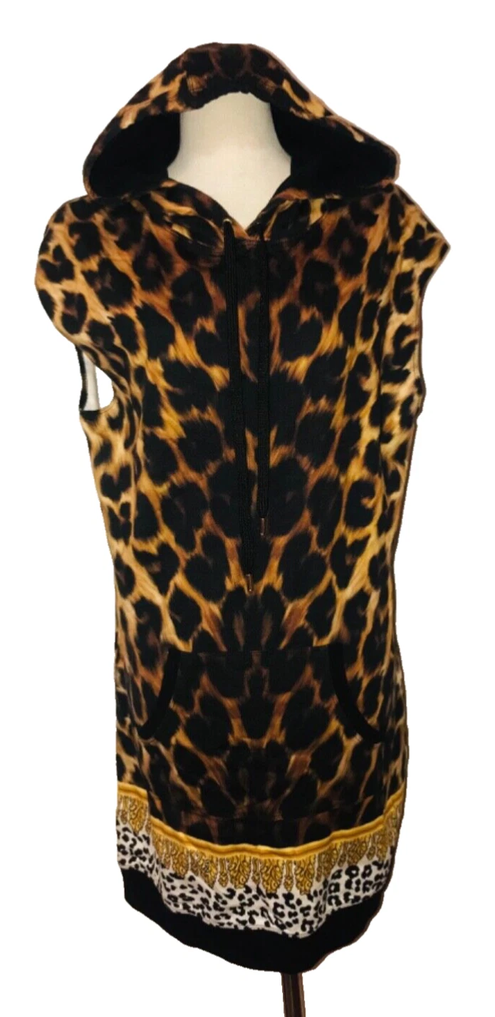 Felpa con cappuccio lunga Gianna Versace jeans stampa leopardata abito senza maniche M