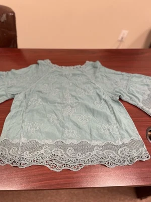 Democracy Women’s Blouse Sz S Sage Green Embroidered Boho Style Tunic Euc 3/4L - Image 1 of 4
