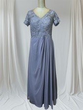 Mother of the bride wedding party dress size 6 dusty steel blue lace and sequins