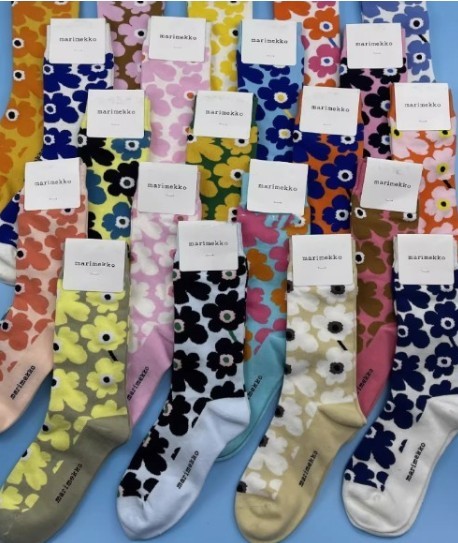 Women Marimekko Socks Color Retro Flower Middle Socks