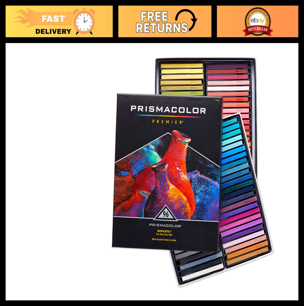 96-Count Firm Pastel Color Sticks Set, Multicolor Art Supplies for