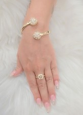 Ladies 9ct Gold XP Torque Bangle Cubic Zirconia Heart Adjustable Wrap Ball Ends