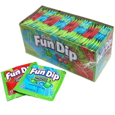 Lik-M-Aid Fun Dip 48 Pack Bulk Case, 2 Flavors, Cherry Yum Diddly Dip and Blue R