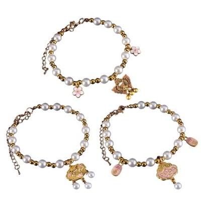3pcs Cats Pearls Necklace with Concentric Lock Charm Pet Holiday Party Neckwear