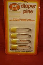 4 YELLOW HOBBY HORSE DIAPER PINS NOS HONG KONG