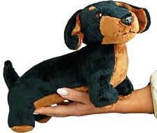 30cm Sausage Dog Teddy –Realistic features with soft black and tan plush fabric.