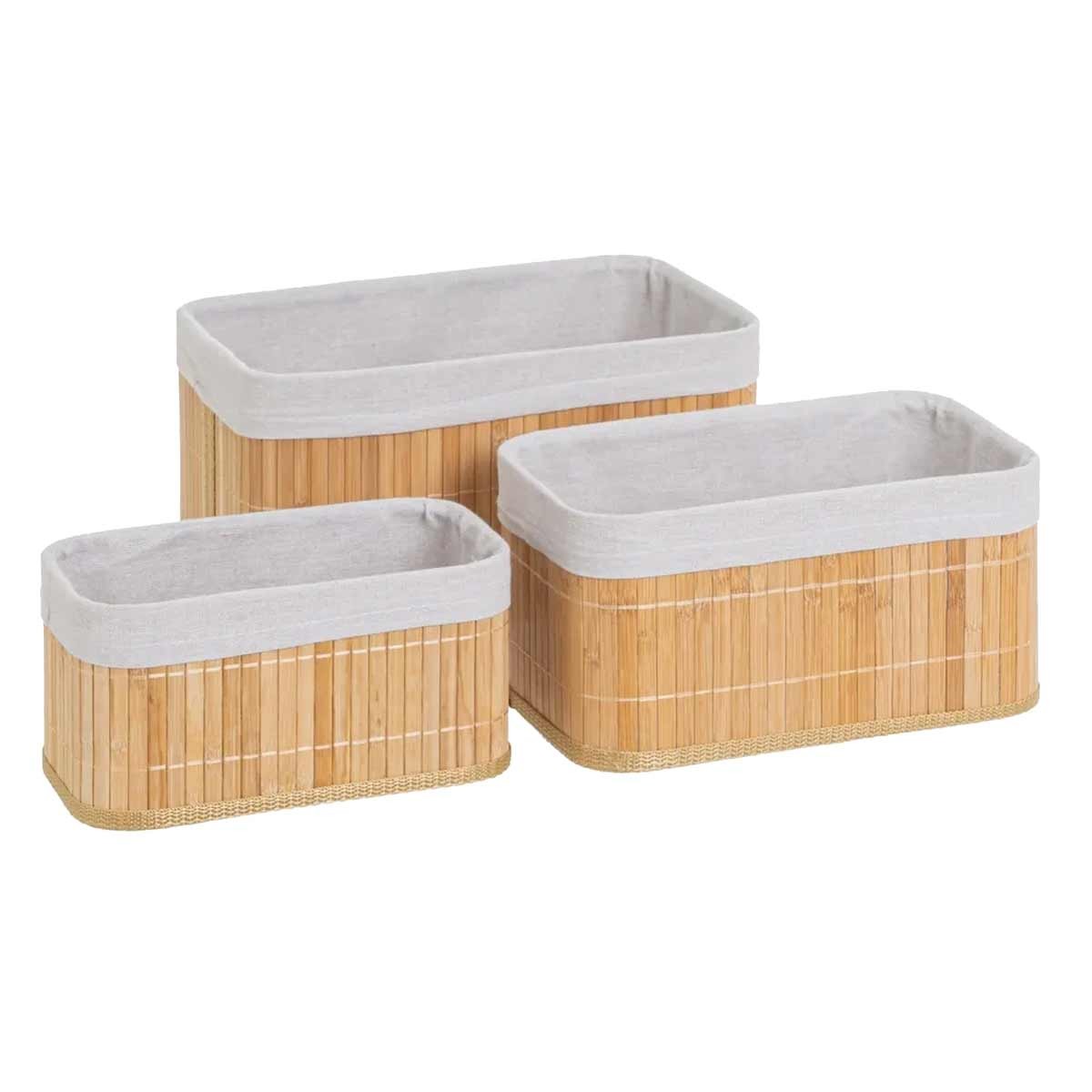 3 panières de rangement en bambou bac de stockage rectangulaire boite