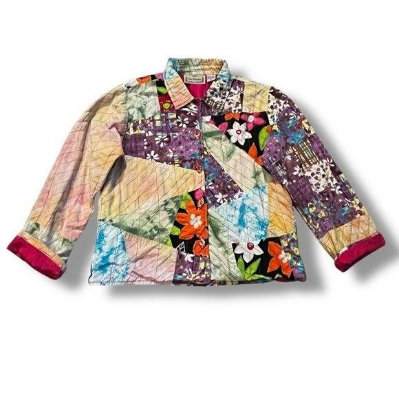 New Directions Patchwork Jacket Large Quilted Flo… - image 1