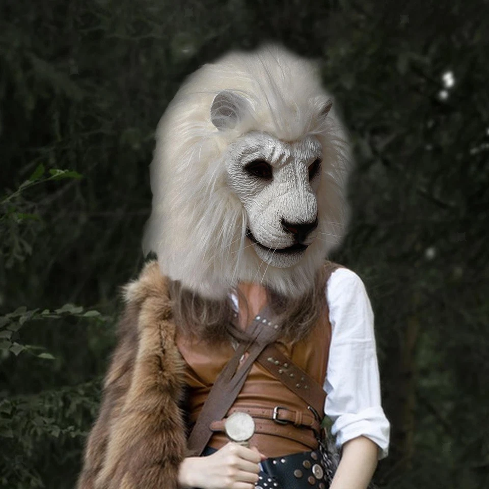 Máscara Cabeza de León para Hombres Mujeres Juegos con disfraces Vestir Cubierta Facial para Festival de Juegos de Rol Foto 2 de 4