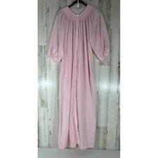 Enchantments Vintage Snap Front Gown Robe Size Large Pink Smocked Union Made USA