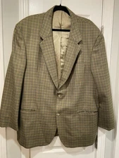 Le Club House Chemisier Paris Mens Size 58 Olive Green Houndstooth Wool Blazer