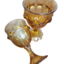 Vintage Fenton Valencia colonial goblets amber glass chalice set of 2