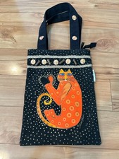 Feline Friends Laurel Burch Large Canvas Square Handbag Tote Bag 14" X 10.5"