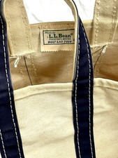 Vintage 80's LL Bean Blue  White Canvas Boat and Tote - Crinkle/Sawtooth Tag