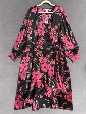 NEW Sofia Dress 4X 28W/30W Black Pink Floral Wrap Hi Low Balloon Satin Dressy