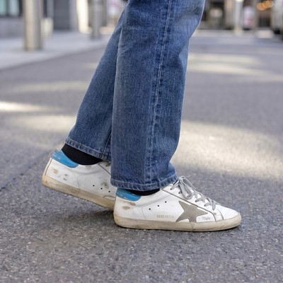 Golden Goose Super-Star White Blue EU 41 Leather Sneaker Designer Made in Italy