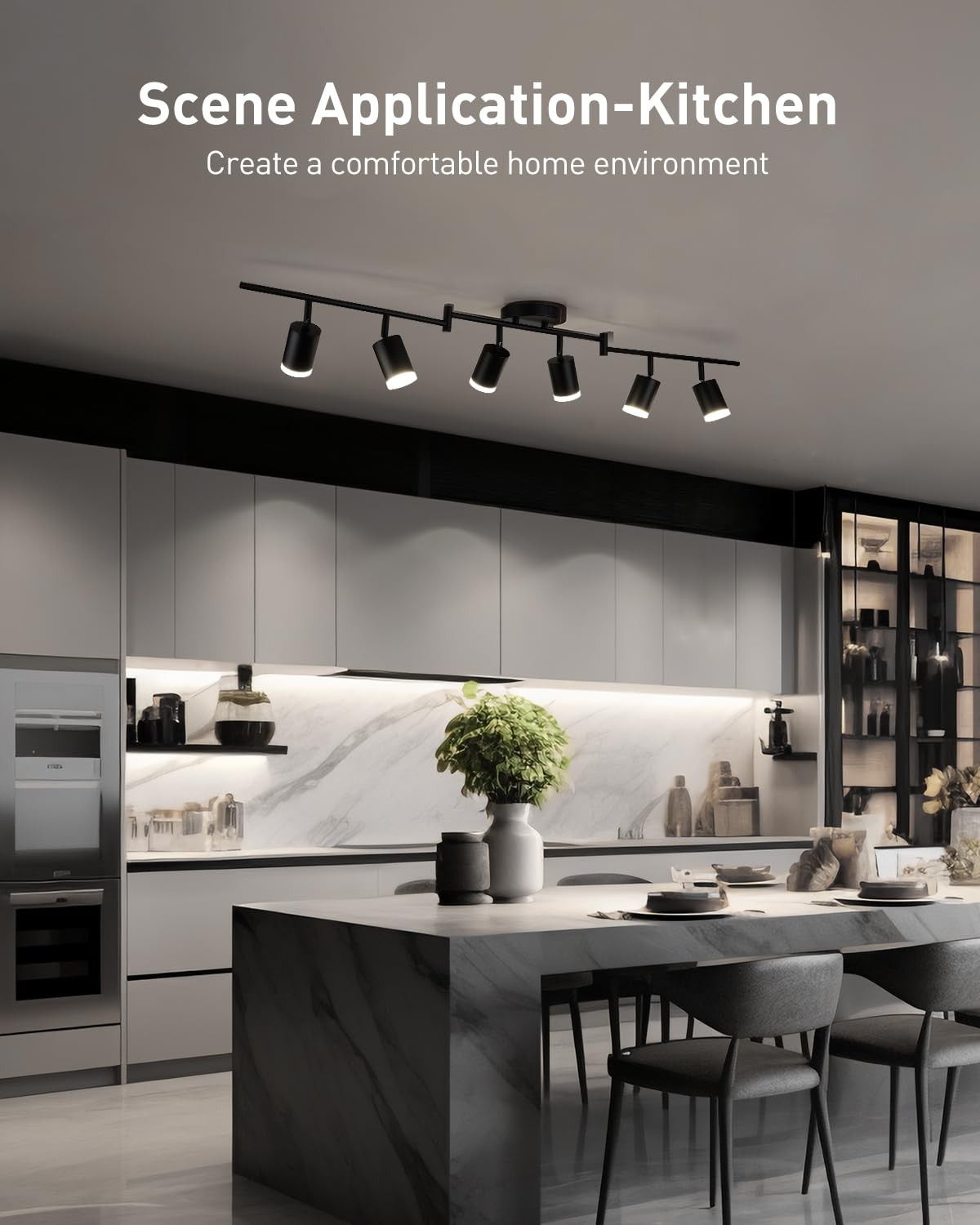 Bojim 6 Light Black Track Lighting Kit, Modern LED Track Lighting Fixtures Ce...