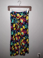 Tabitha Brown Target Wide Leg Linen Pants XS Neon Tropical Pull On Palm Lemon UU