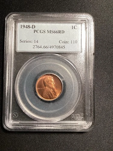 Beautiful High Grade 1948-D Lincoln Cent.  PCGS GRADED MS66 RED