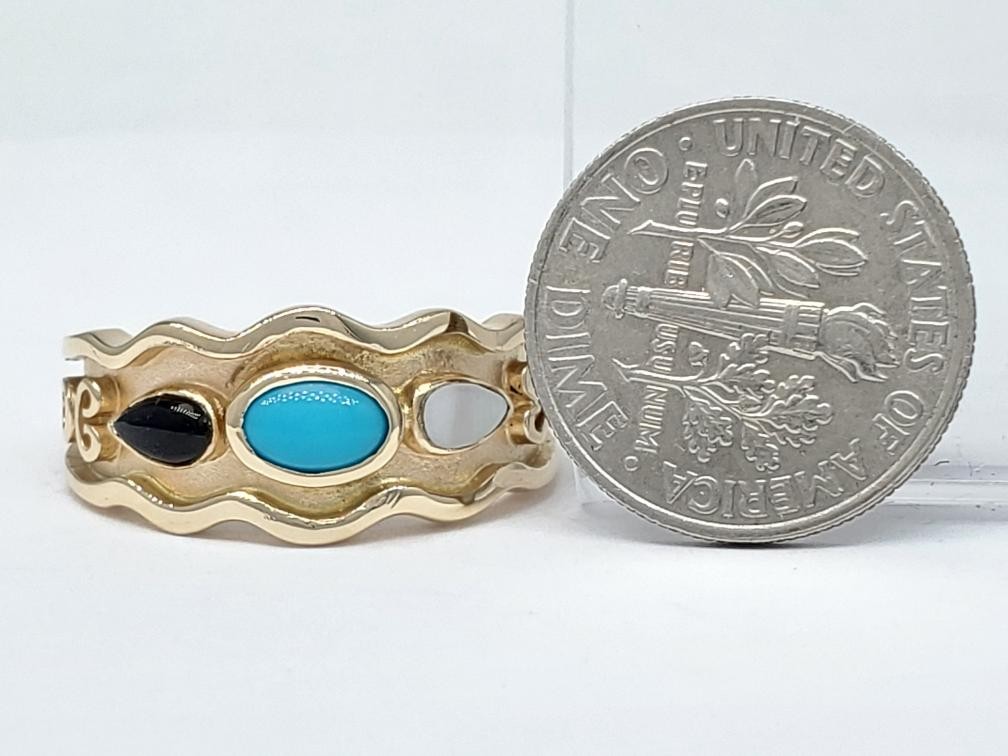 14K Solid Yellow Gold Simulate Gemstone Ring Size… - image 7