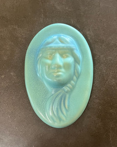 Vintage Van Briggle Pottery American Indian Head Wall Plaque, Turquoise
