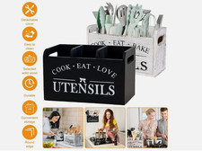 Wooden Kitchen Utensil Holder Large Utensil Organiser Storage Rack Cutlery Box
