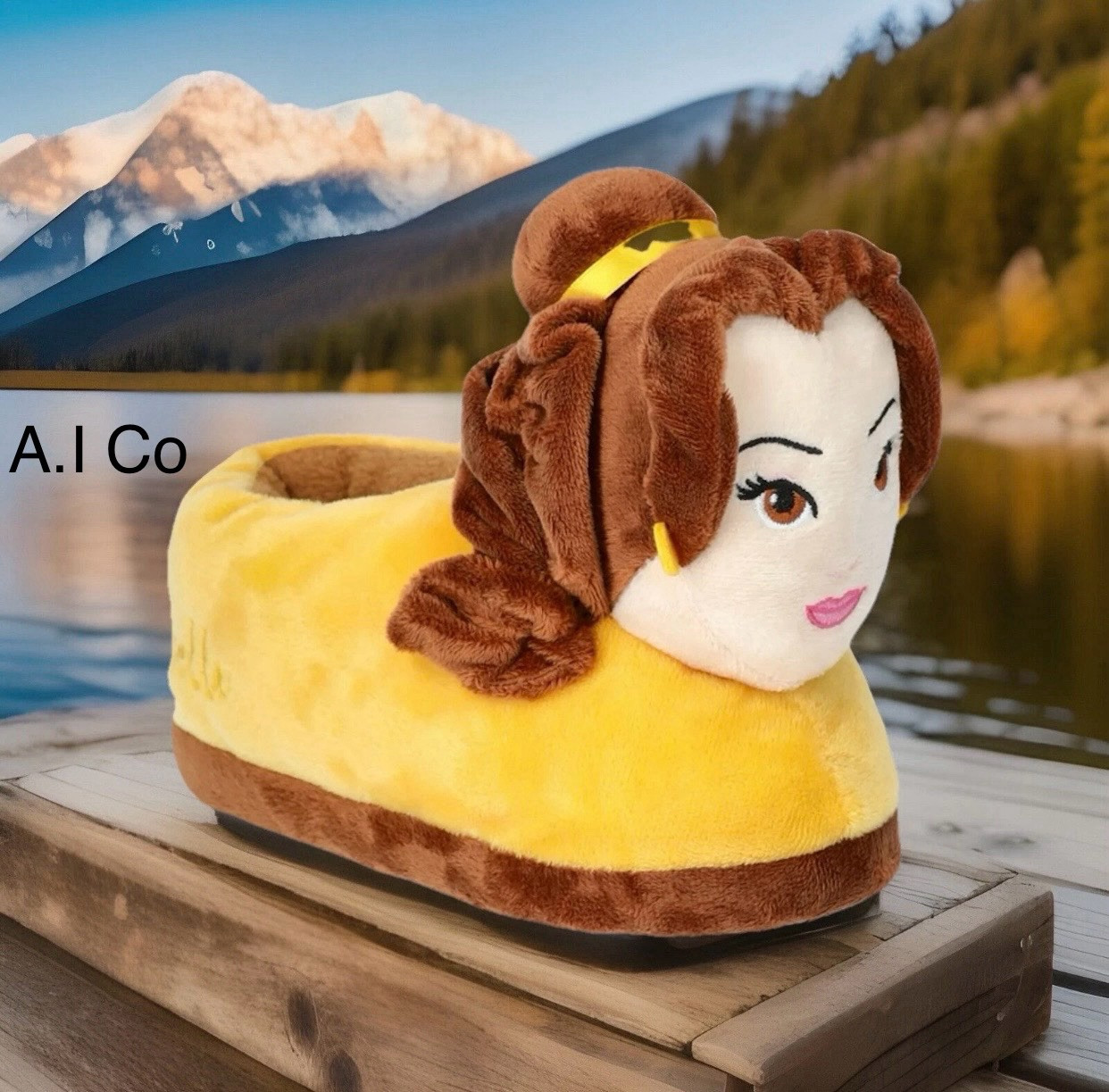 PANTOFOLA D’ORO Disney Princess Belle Beauty & Beast simpatiche accoglienti pantofole 3D bambini taglia 11 12 NUOVE