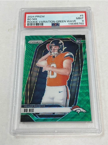 2024 Panini Prizm Bo Nix Rookie Variation Green Wave #5 PSA 9