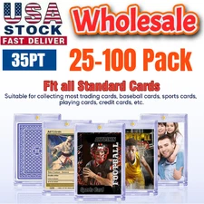 100 Pack Magnetic Trading Sports Card Holders 35pt One-Touch Hard UV Protection