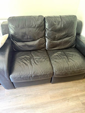 Black Leather 2-Seater Sofa, Solid, 90 cm W x 95 cm L x 6ft 1 H