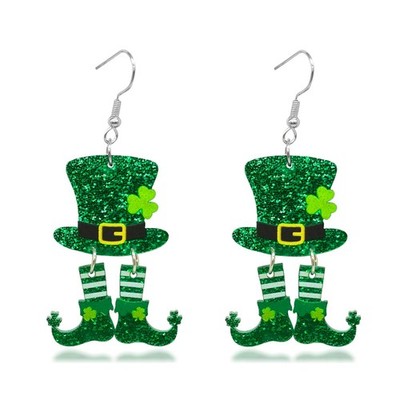 St. Patrick's Day Earrings Irish Shamrock Hat Shape Dangle Earrings Acrylic - 05
