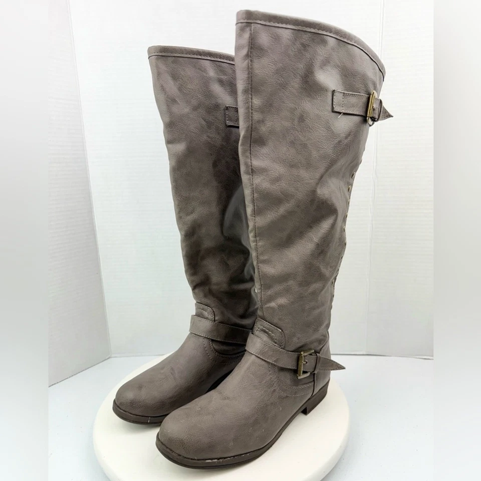 COLECCIÓN JOURNEE Mujer Talla 8.5 Hasta la Rodilla Spokane Taupe Cremallera Botas Marrón Foto 4 de 4