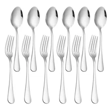 Set of 12 Stainless Steel Dinner Forks and Spoons Silverware Set Heavy-Duty / US