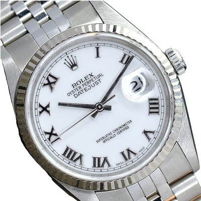 Rolex Mens Datejust 18KW Gold & Steel White Dial Fluted 36mm Watch 16234