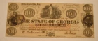 1862 $100 One Hundred Dollar STATE OF GEORGIA Obsolete BANK NOTE Civil War Era